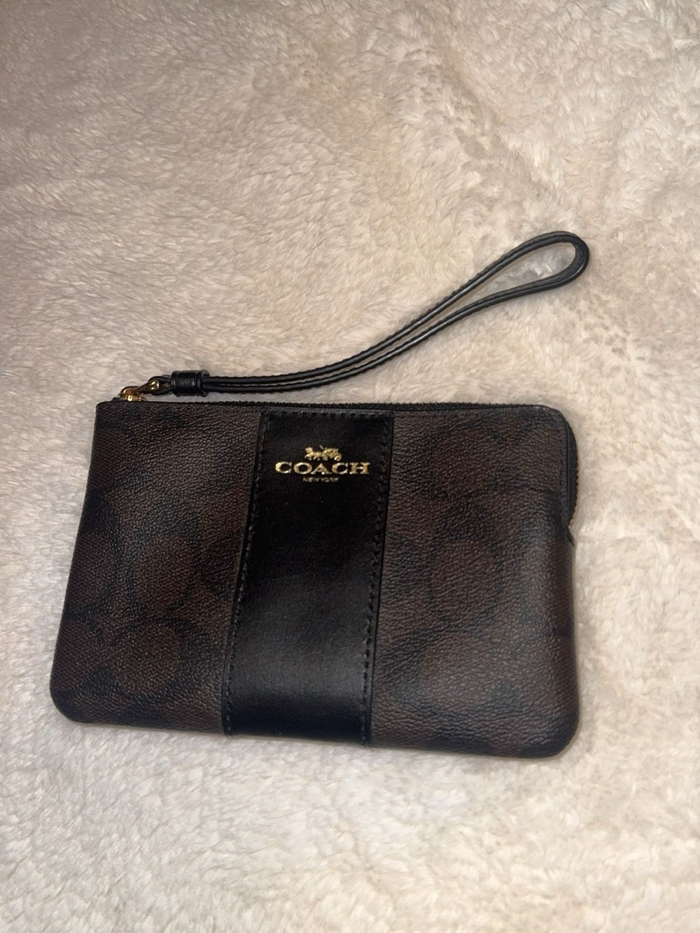 COACH Brown & Black Signature Leather Wristlet